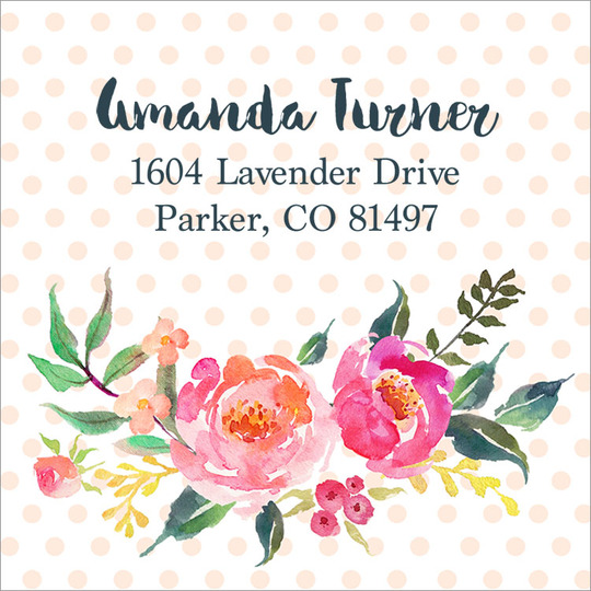 Watercolor Rose Spray Square Address Labels